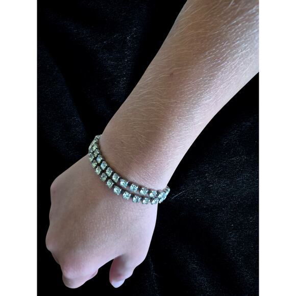 Vintage Rhinestone Silver Tone Double Strand Tennis Bracelet Signed Coro - Picture 4 of 10